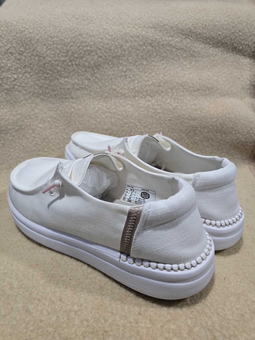 Hey Dude Women's Wendy Rise Spark White Canvas Slip-Ons with Pink Accent-Size 10